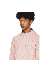 Thom Browne Pink Aran Cable 4 Bar Sweater