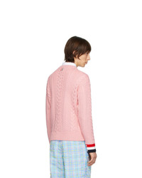 Thom Browne Pink Merino Aran Cable Sweater