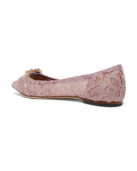 Dolce & Gabbana Crystal Embellished Corded Lace Point Toe Flats