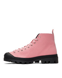 Loewe Pink And Black Canvas Lace Up Boots