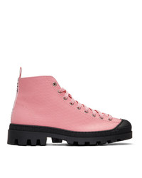 Loewe Pink And Black Canvas Lace Up Boots