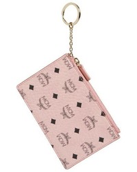 MCM Visetos Coated Canvas Zip Key Chain Pouch Pink