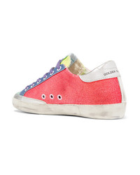 Golden Goose Glittered Distressed Canvas And Metallic Textured Leather Sneakers