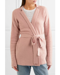 ATM Anthony Thomas Melillo Belted Ribbed Wool Blend Cardigan Pink