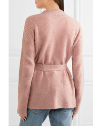 ATM Anthony Thomas Melillo Belted Ribbed Wool Blend Cardigan Pink