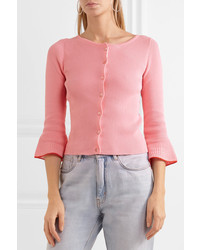 Moschino Boutique Ribbed Cotton Cardigan Pink