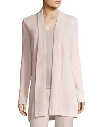 Neiman Marcus Cashmere Collection Cashmere Ribbed Trim Open Front Cardigan