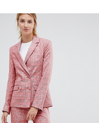 Asos Tall Asos Design Tall Tailored Double Breasted Blazer In Red Check