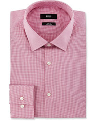 BOSS Slim Fit Easy Iron Mini Check Dress Shirt Pink