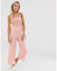Glamorous Cami Jumpsuit With Shirring In Gingham