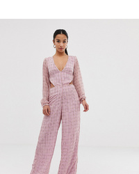 Missguided Petite Check Frill Open Back Jumpsuit In Pink