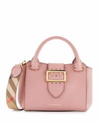 Pink Check Leather Tote Bag