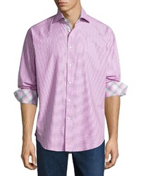 Thomas Dean Check Print Long Sleeve Sport Shirt Pink