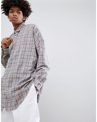 ASOS DESIGN Oversized Drop Shoulder Longline Check Shirt