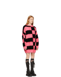MSGM Pink And Black Check Sweater Dress
