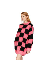 MSGM Pink And Black Check Sweater Dress