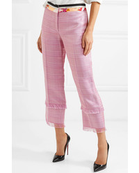 Emilio Pucci Cropped Fringed Houndstooth Woven Straight Leg Pants