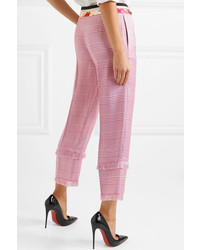 Emilio Pucci Cropped Fringed Houndstooth Woven Straight Leg Pants