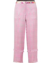 Emilio Pucci Cropped Fringed Houndstooth Woven Straight Leg Pants