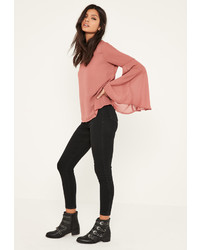 Missguided Pink Flared Sleeve Chiffon Blouse