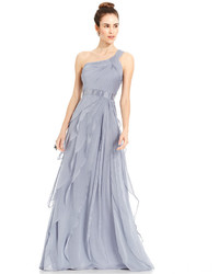 Adrianna Papell One Shoulder Tiered Chiffon Gown