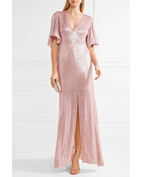 Temperley London Stardust Open Back Sequined Chiffon Gown Pastel Pink