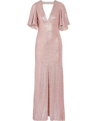 Temperley London Stardust Open Back Sequined Chiffon Gown Pastel Pink
