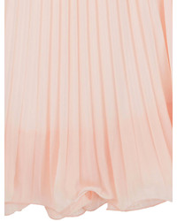 Choies Pink Pleated Chiffon Dress With Ruffle Neckline
