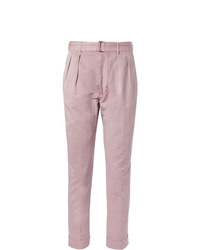 Officine Generale Light Pink Tapered Cotton And Linen Blend Trousers