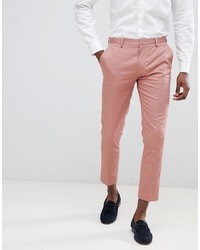ASOS DESIGN Super Skinny Crop Smart Trousers In Dusky Pink Cotton Sa