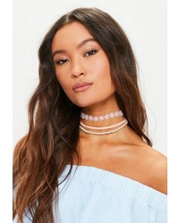 Missguided Pink 3 Pack Choker Necklaces