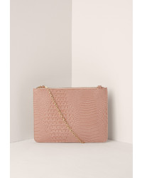 Missguided Zip Top Croc Clutch Bag Pink