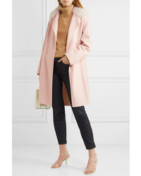 Yves Salomon Belted Shearling Trimmed Wool And Cotton Blend Coat