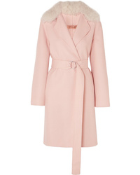 Yves Salomon Belted Shearling Trimmed Wool And Cotton Blend Coat