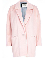 River Island Light Pink Drawn Wool Blend Oversized Coat