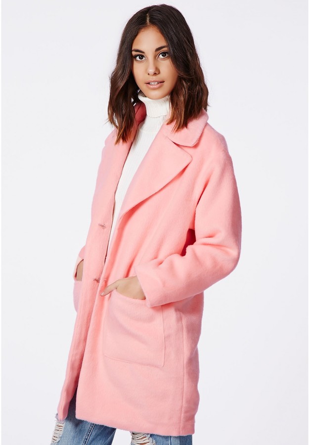 Missguided Lena Oversized Cocoon Coat Pink, $79 | Missguided | Lookastic