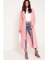 Missguided Long Sleeve Maxi Duster Coat Pink