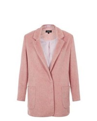 New Look Petite Pink Double Pocket Mohair Textured Longline Coat