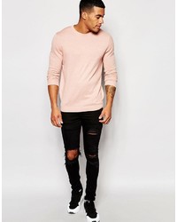 Asos Brand Crew Neck Sweater In Pink Cotton