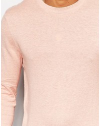 Asos Brand Crew Neck Sweater In Pink Cotton