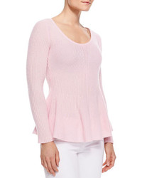 Neiman Marcus Cashmere Collection Peplum Cashmere Sweater