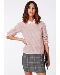 Missguided Unity Rik Rak Stitch Knit Sweater Pink