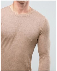 Asos Muscle Fit Cotton Sweater In Beige