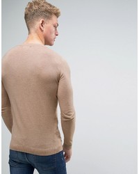Asos Muscle Fit Cotton Sweater In Beige