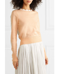 See by Chloe Scalloped Two Tone Cotton Blend Sweater
