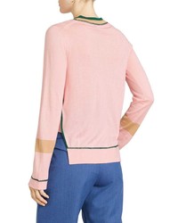Burberry Stripe Detail Silk Cashmere Longline Sweater