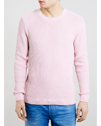 Topman Pastel Pink Vertical Rib Crew Neck Sweater