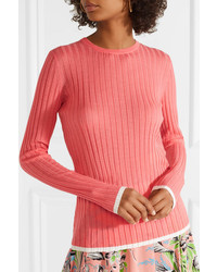 Diane von Furstenberg Two Tone Ribbed Wool Blend Sweater