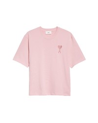 AMI Alexandre Mattiussi Ami De Couer Embroidered Organic Cotton T Shirt In Pale Pink At Nordstrom