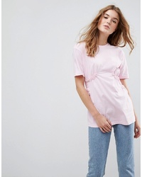 ASOS DESIGN Asos T Shirt With Shirred Waist And Mini Lace Ruffle